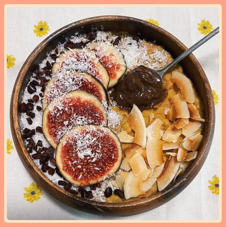 Pumpkin & Carrot Oatmeal With Coconut & Hazelnut Spread