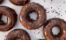 Baked Chocolate Donuts Topped With A Thick Chocolate Glaze
