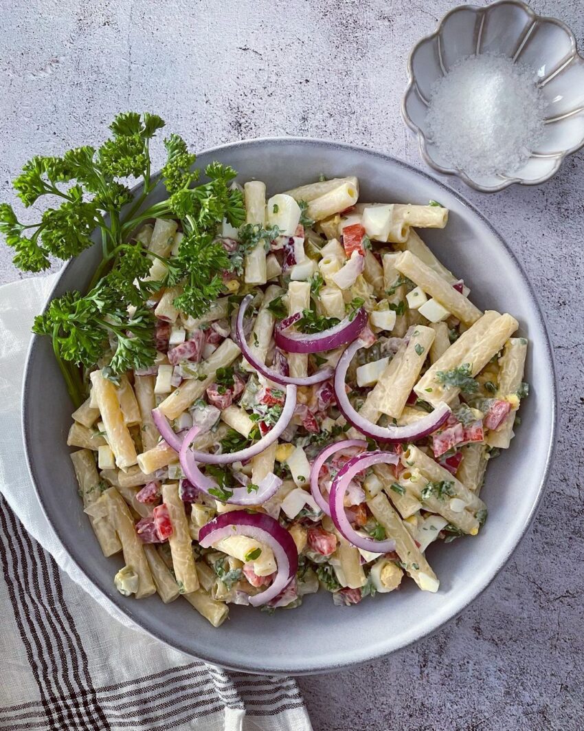 Pasta And Egg Salad With A Healthy Dressing