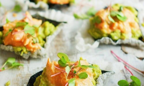 Salmon Mayo With Rice Paper Seaweed Cracker