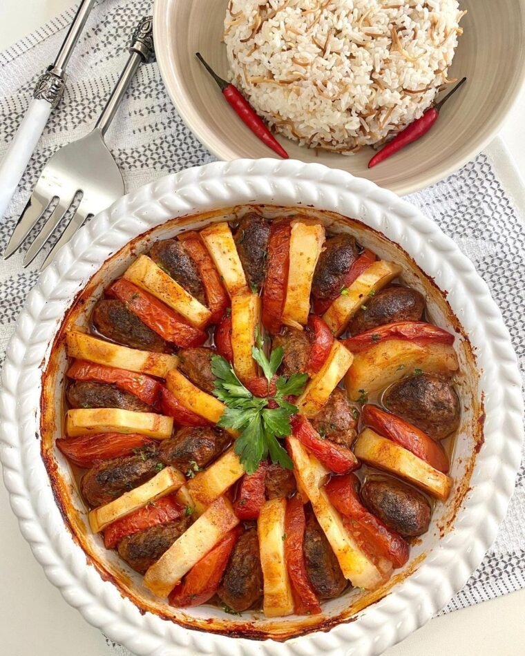 Baked Kafta Potatoes & Rice
