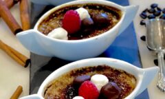 Coffee Cinnamon Creme Brûlée With Chocolate Covered Coffee Beans