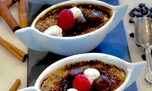 Coffee Cinnamon Creme Brûlée With Chocolate Covered Coffee Beans
