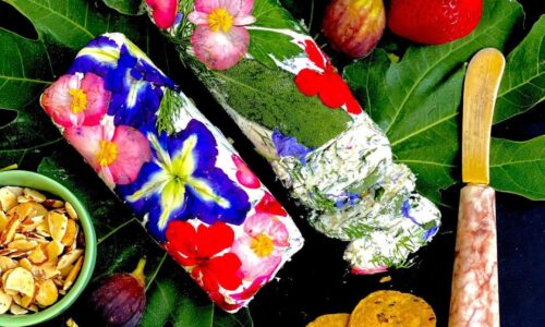Herbal Goat Cheese With Edible Flowers And Fresh Herbs