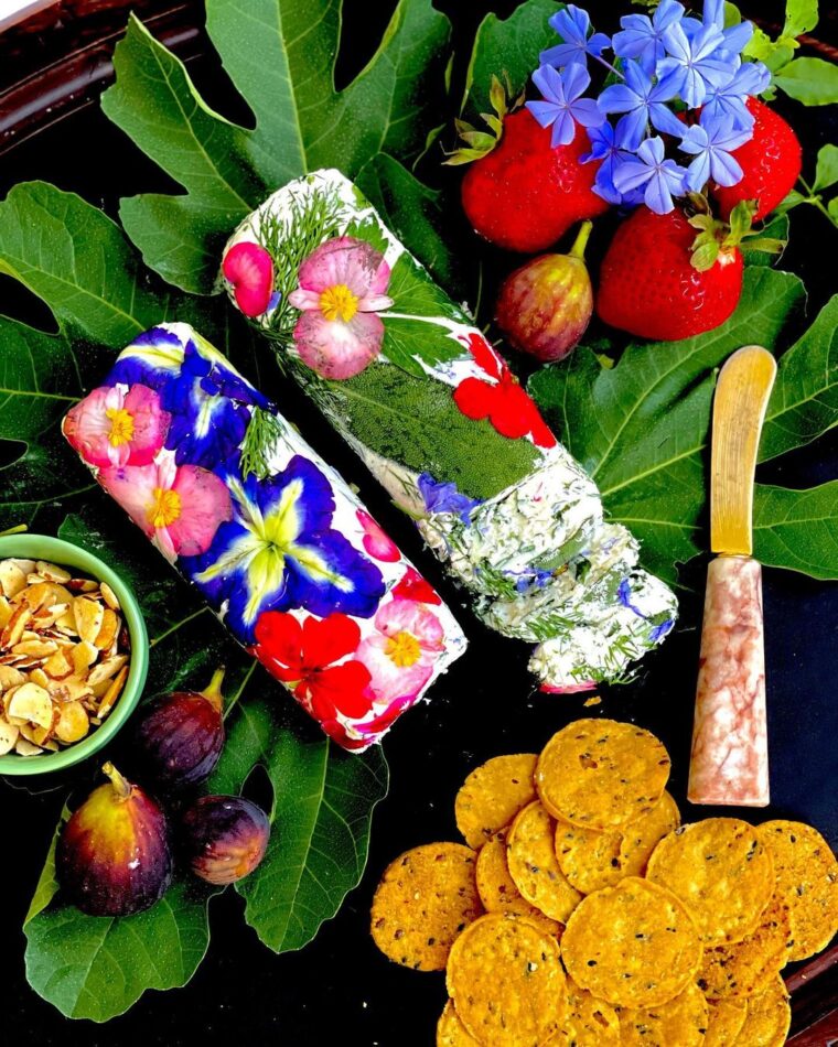 Herbal Goat Cheese With Edible Flowers And Fresh Herbs