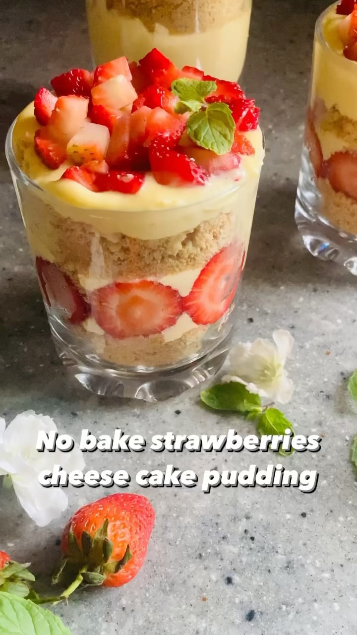 No Bake Strawberries Cheese Cake Pudding