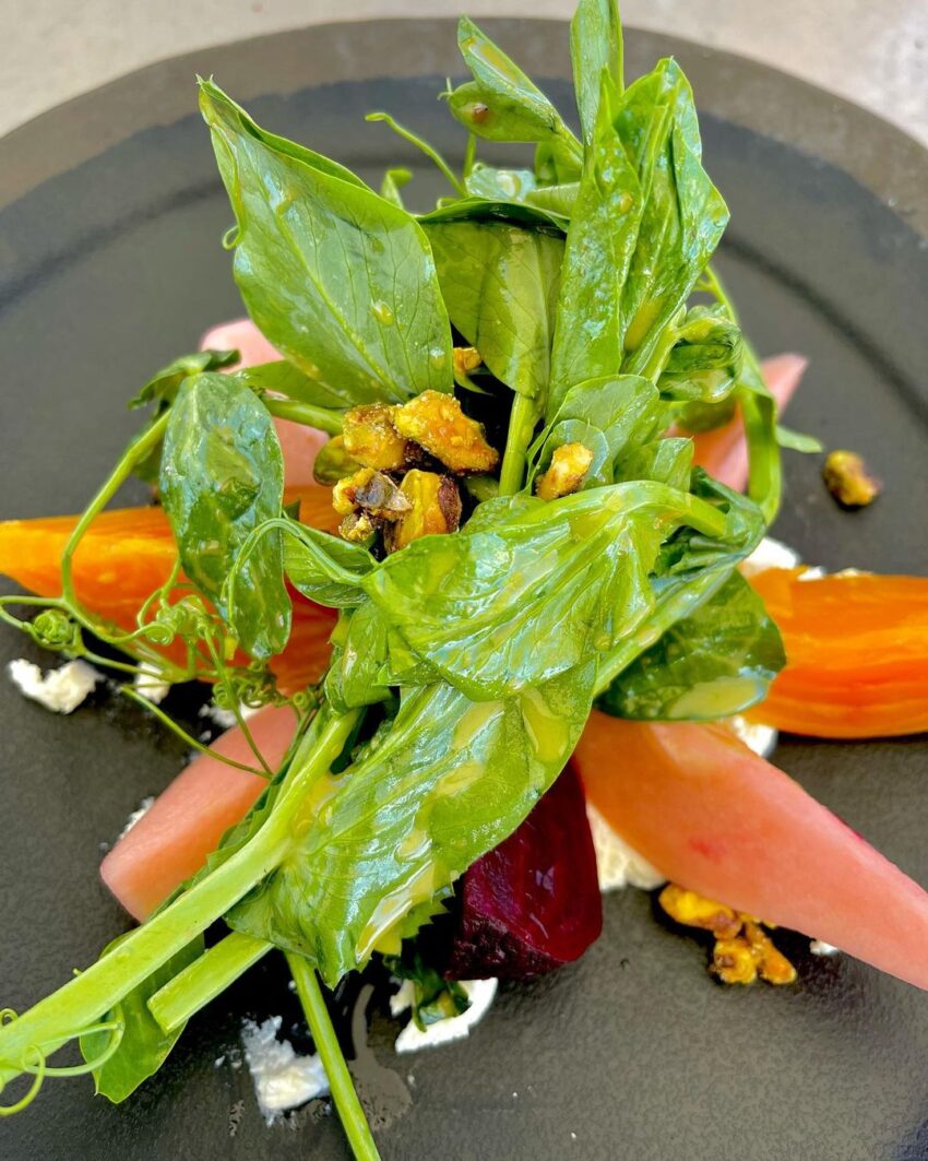Roasted Beet And Pickled Pear Salad On A Bed Of Orange Scented Ricotta,