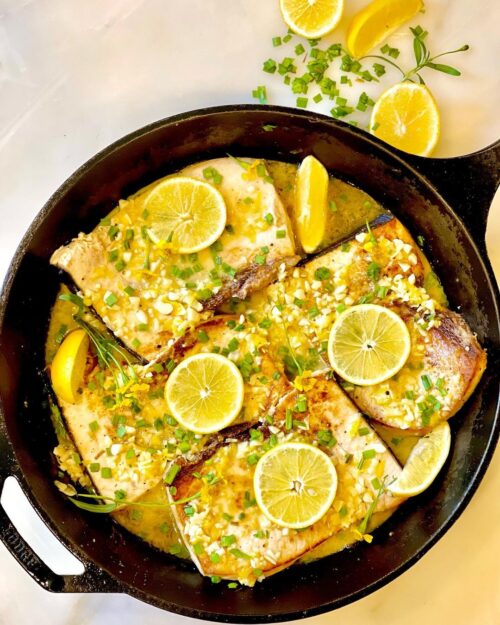 Swordfish lemon garlic sauce