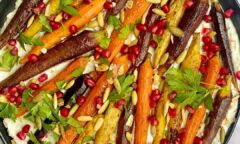 Tri-color Rainbow Carrots Roasted With Cinnamon Cumin And Smoked Paprika Drizzled With Honey