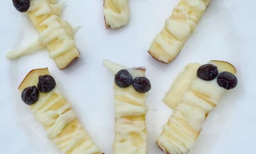 White Chocolate Protein Frosted Apple Mummies