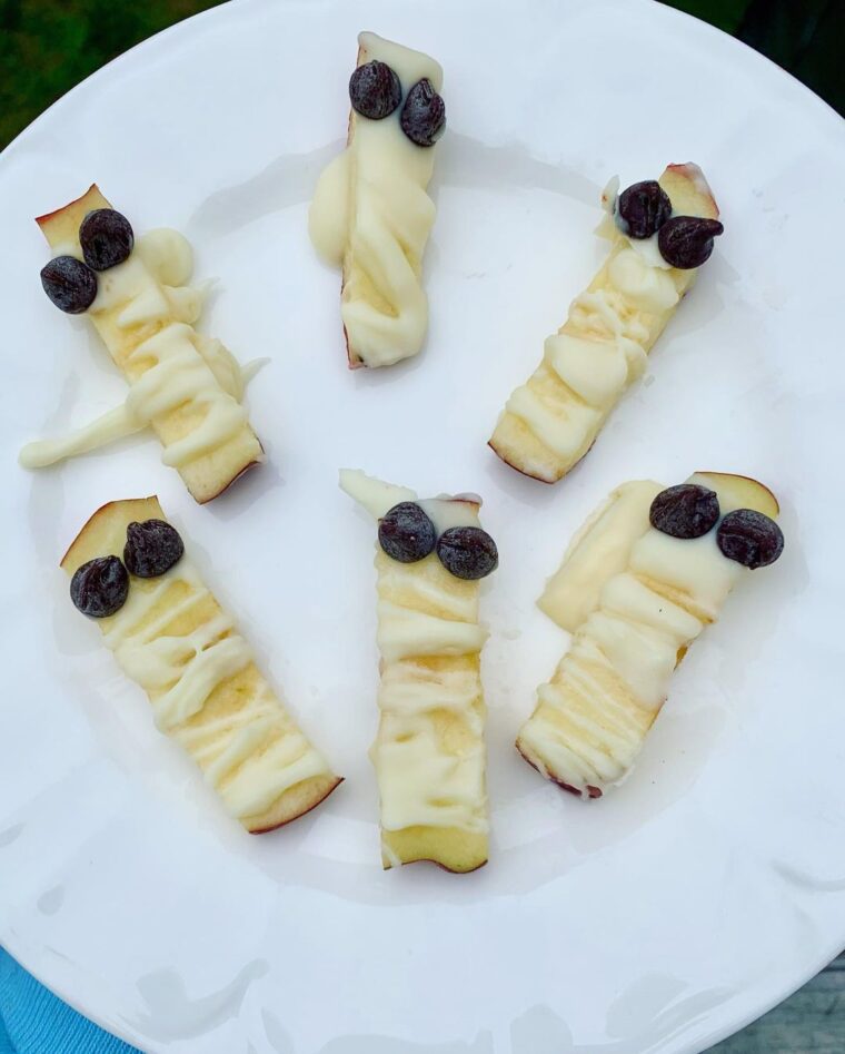White Chocolate Protein Frosted Apple Mummies