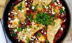 Cherry Tomato Shakshuka With Seared Swordfish