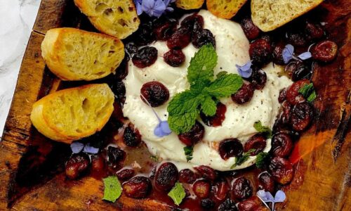 Roasted Grape And Burrata Bruschetta With Lemon Zest - Main Dishes Recipes dari Grape