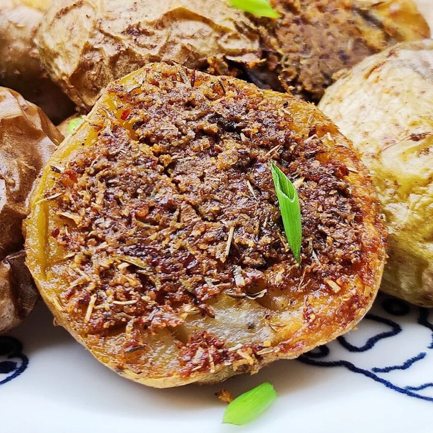 Vegan Crispy Garlicky &Amp; Cheesy Potatoes