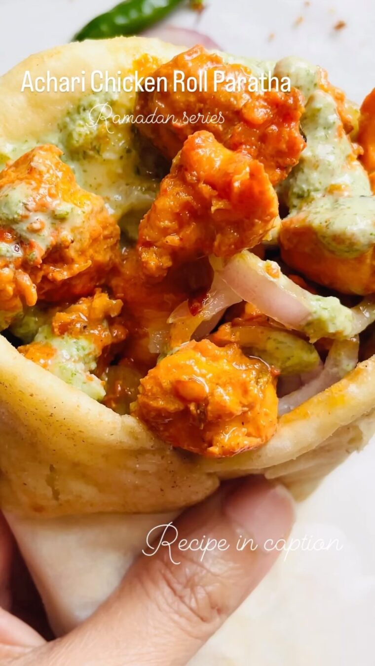 Achari Chicken Roll Paratha