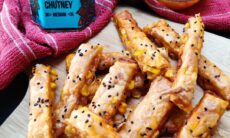 Masala Corn Pastry Sticks With Mango Chutney