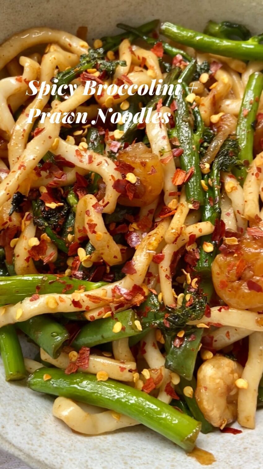 Spicy Broccolini Prawn Noodles