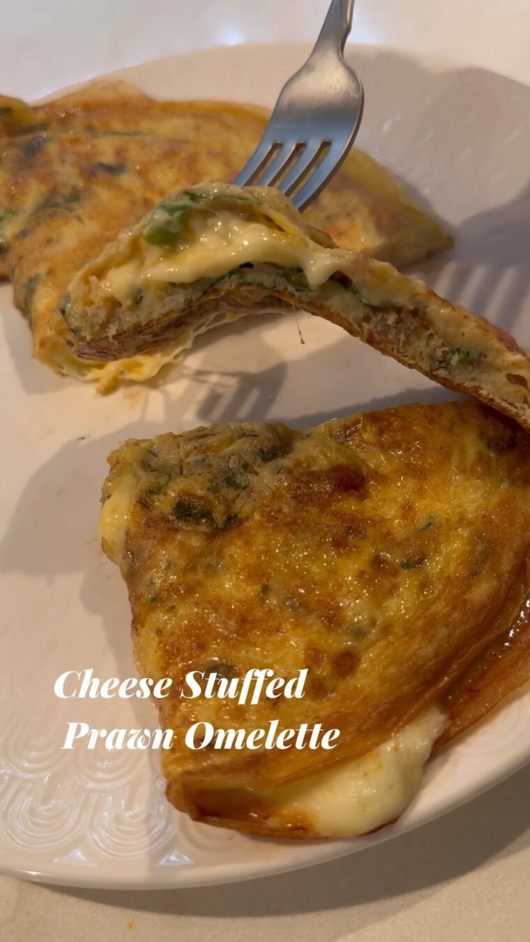Cheese Stuffed Prawn Omelette