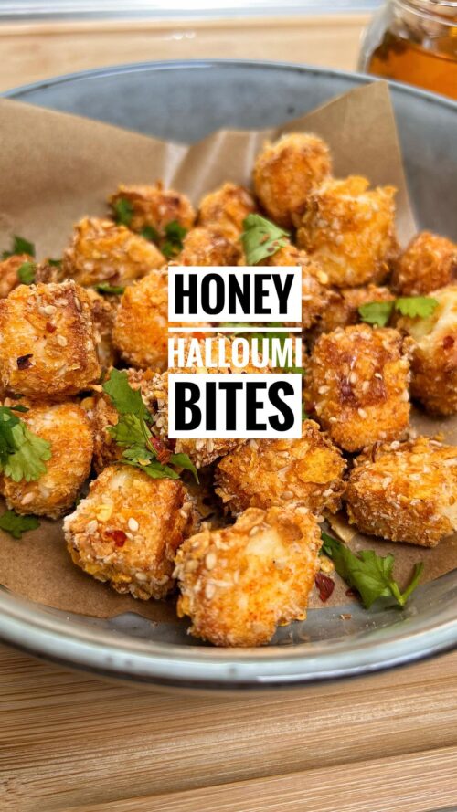 Honey halloumi bites