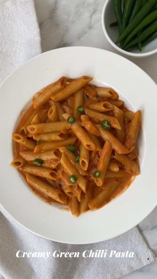 Creamy green chilli pasta
