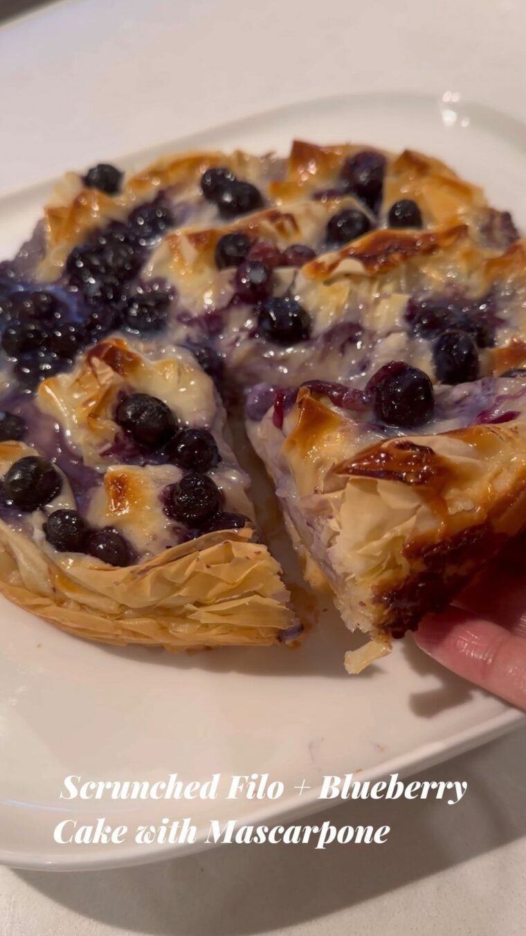 Scrunched Filo Blueberry Cake With Mascarpone