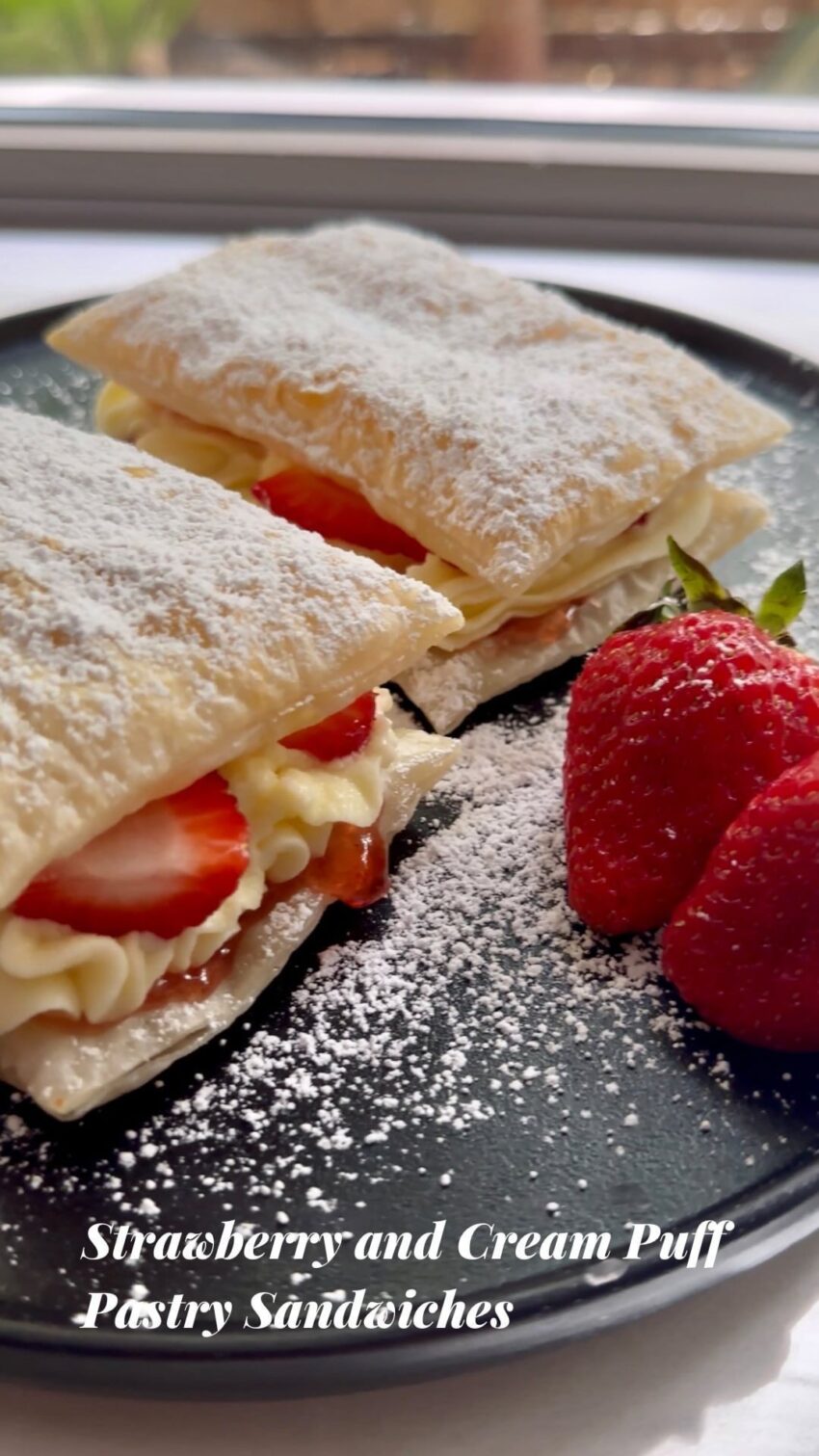 Strawberries And Cream Puff Pastry Sandwiches